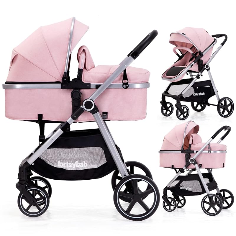 Lortsybab 2-in-1 Folding Newborn Pram Stroller with Reversible Seat fo