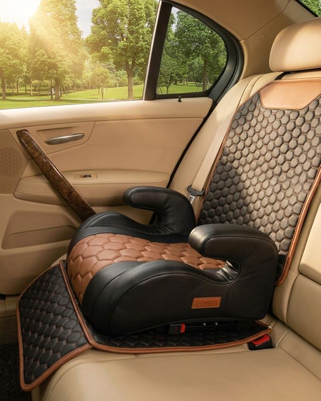 Owleys Backless Booster Car Seat with Latch, Waterproof Eco Leather, A
