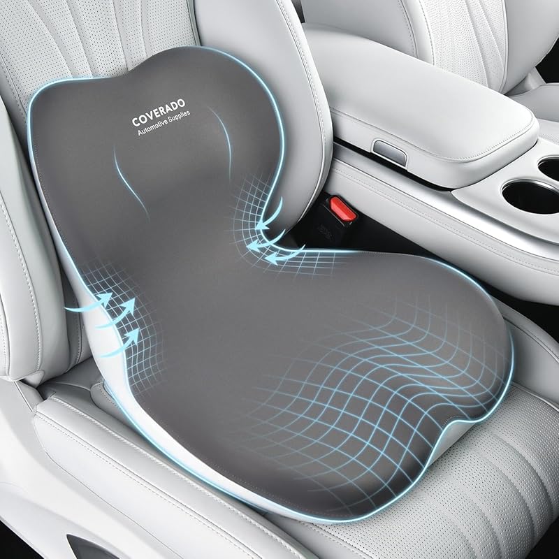Coverado Upgraded Memory Foam Car Seat Cushion and Lumbar Support Pill