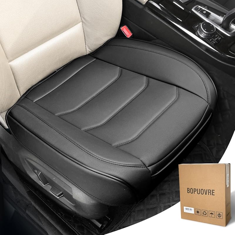 BOPUOVRE PU Leather Car Seat Cover with Anti-Slip Base and Storage Poc