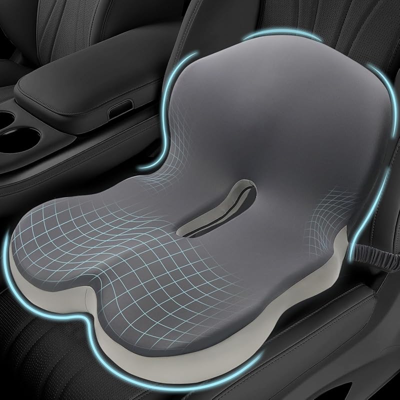 Ergonomic Memory Foam Seat Cushion for Sciatica and Back Pain Relief w