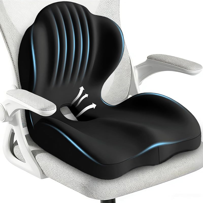 Ergonomic L-Shaped Memory Foam Seat Cushion with Coccyx Hollow for Tai