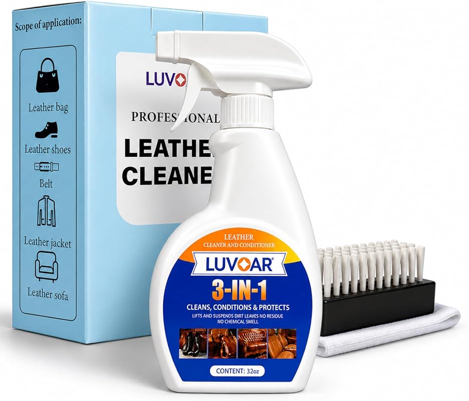 Leather Cleaner and Conditioner 3-in-1 Spray with Microfiber Brush and
